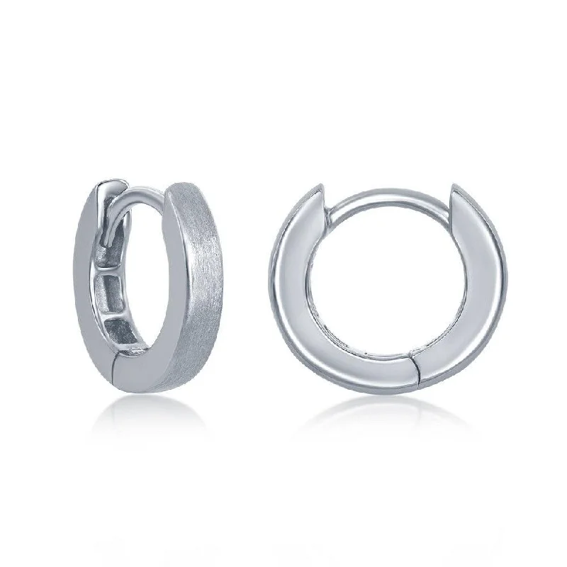 women’s statement earrings-Sterling Silver Brushed Huggie Hoop Earrings, 3 x 13 mm