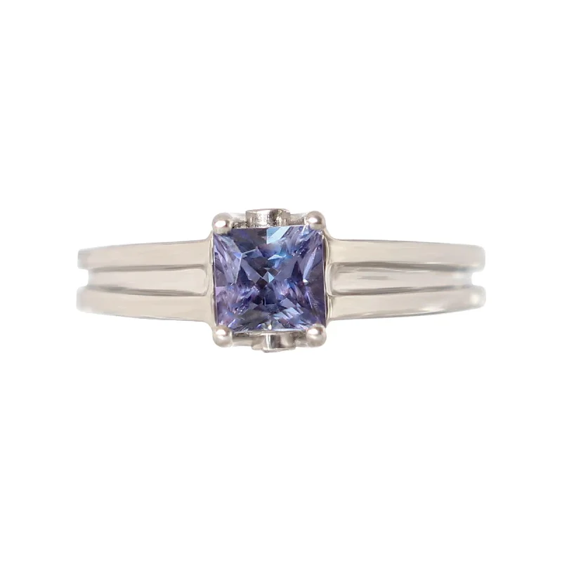 White Gold Four Claw Princess Tanzanite and Diamond Ring