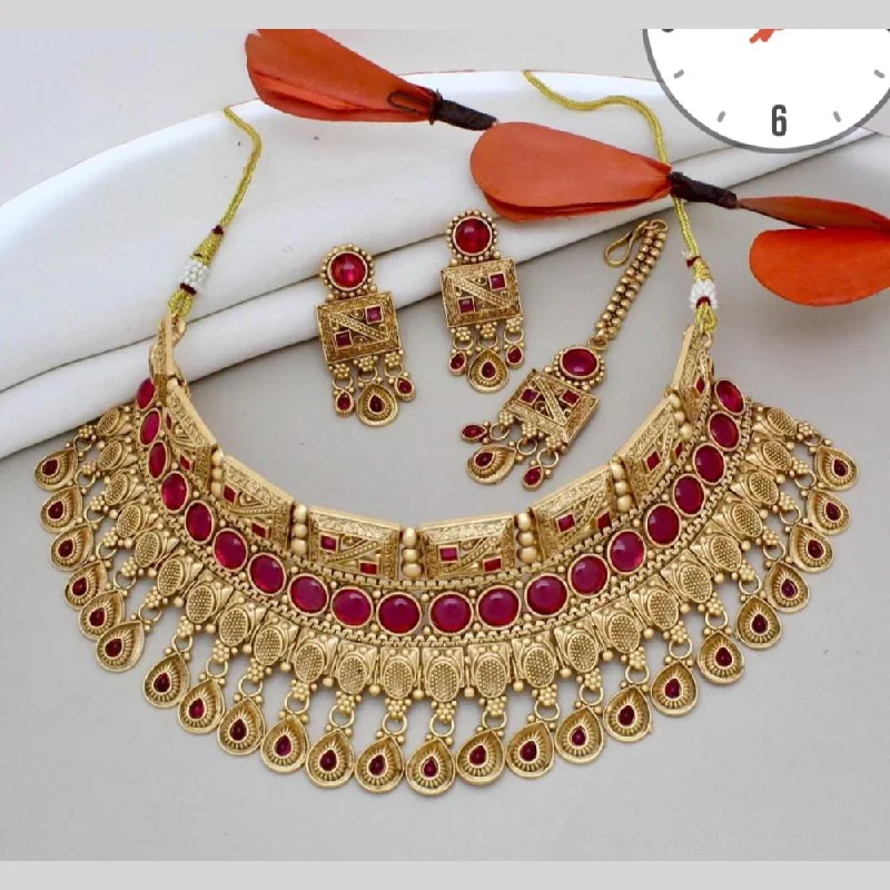 women’s engraved necklace-Manisha Jewellery Gold Plated Pota Stone And Pearls Choker Necklace Set