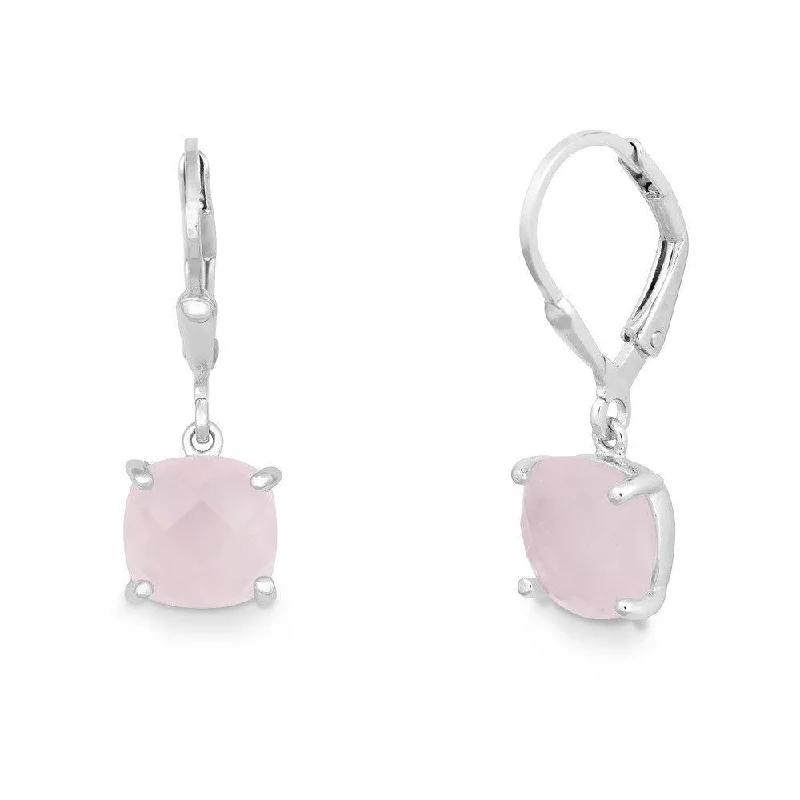 women’s diamond drop earrings-Sterling Silver Rose Quartz Drop Down Earrings