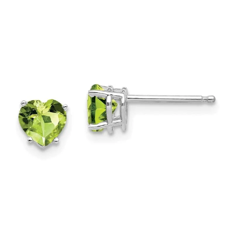 women’s sapphire earrings-14k White Gold 5mm Heart Peridot Earrings