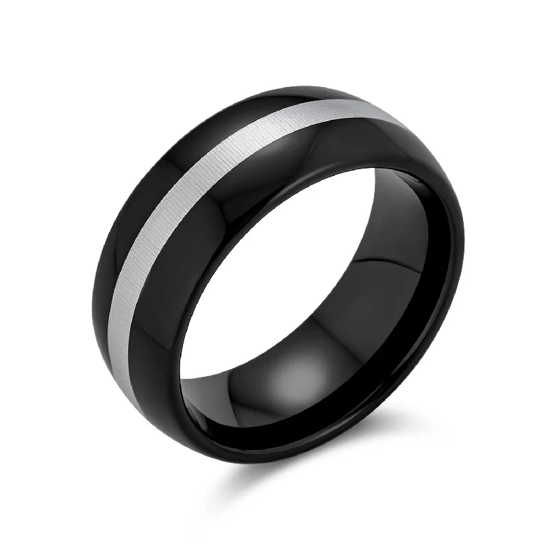 women’s designer ring-Tungsten Wedding Band Black Grey Stripe Titanium Ring for Men Comfort Fit