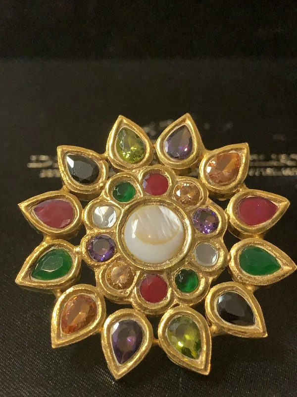 women’s gold signet ring-Multicolor Flower kundan ring ( SHIPS IN 3 WEEKS )