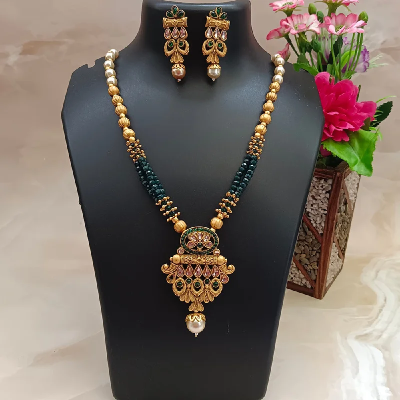 women’s diamond heart necklace-Darshana Jewels Gold Plated Long Necklace Set