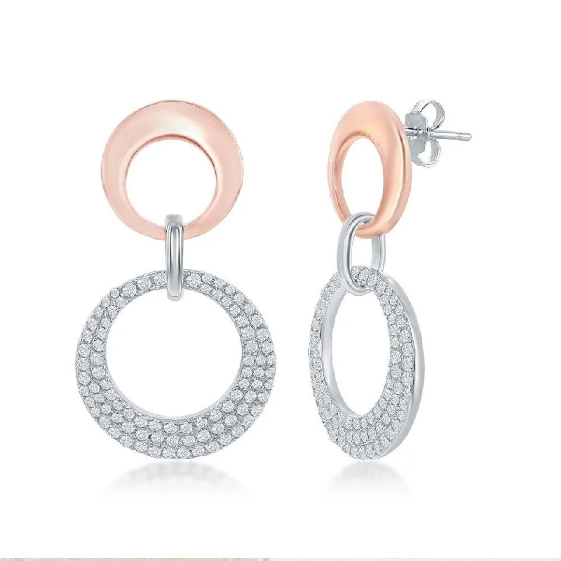 women’s tassel earrings-Sterling Silver Rose GP Interlocking Open Circle Earrings