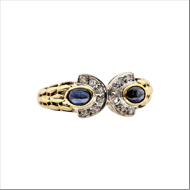 9 kt Yellow Gold Sapphire and Semi-Circle Diamond Ring