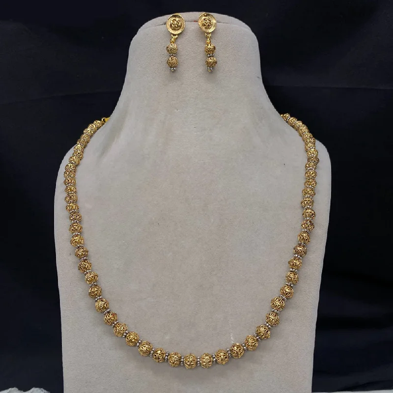 women’s long chain necklace-Royal Kundan Jewellery Gold Plated Beads Long Necklace Set