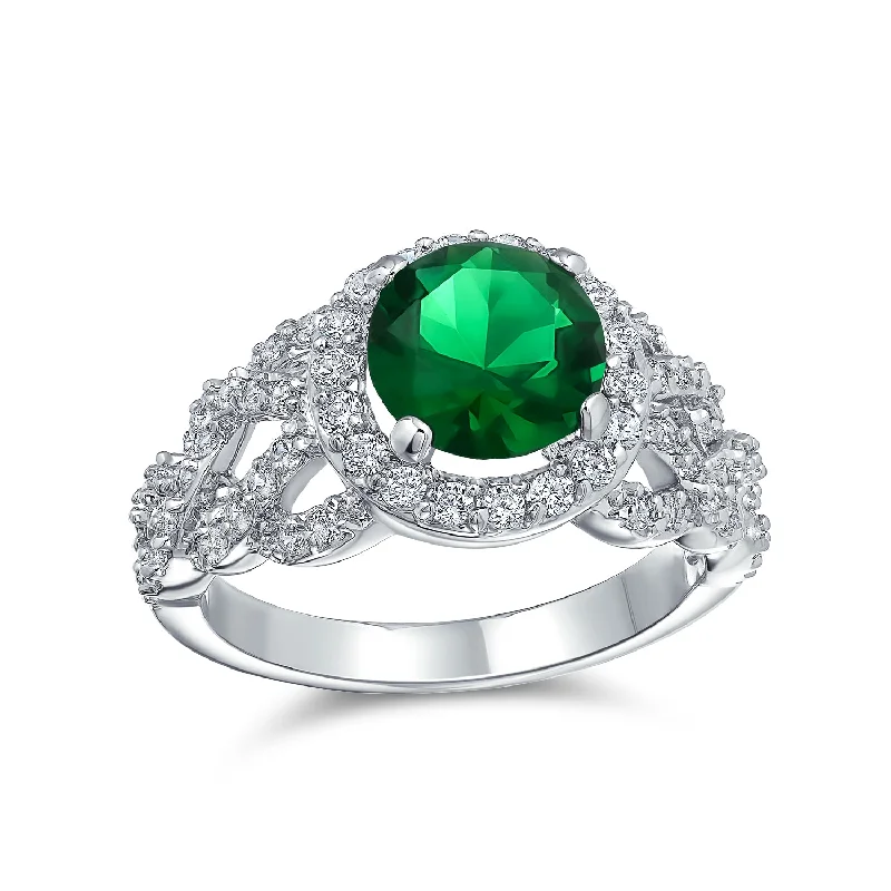 women’s sapphire ring-3CT Emerald Green Cocktail Statement Ring with CZ Pave Silver Plated Brass