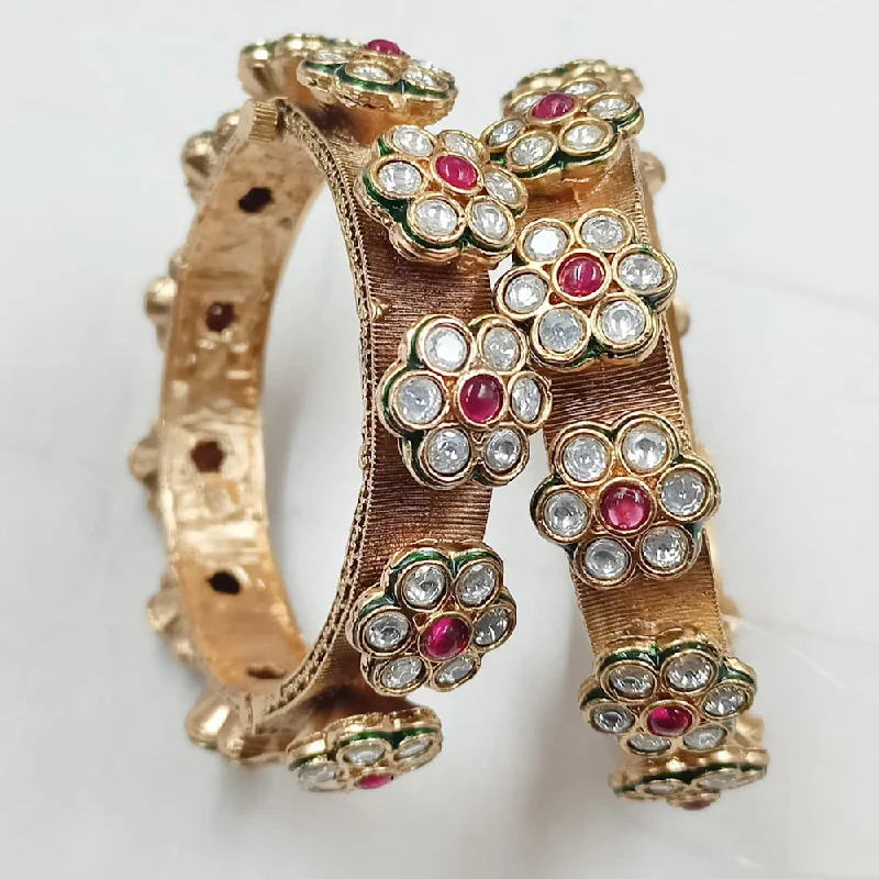 women’s engagement rings with diamonds-women’s ruby bracelet-Padmawati Bangles Gold Plated Pota Stone Bangles Set