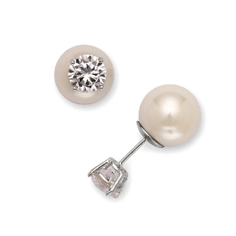 women’s silver earrings-Sterling Silver 10mm Simulated White Pearl Earrings