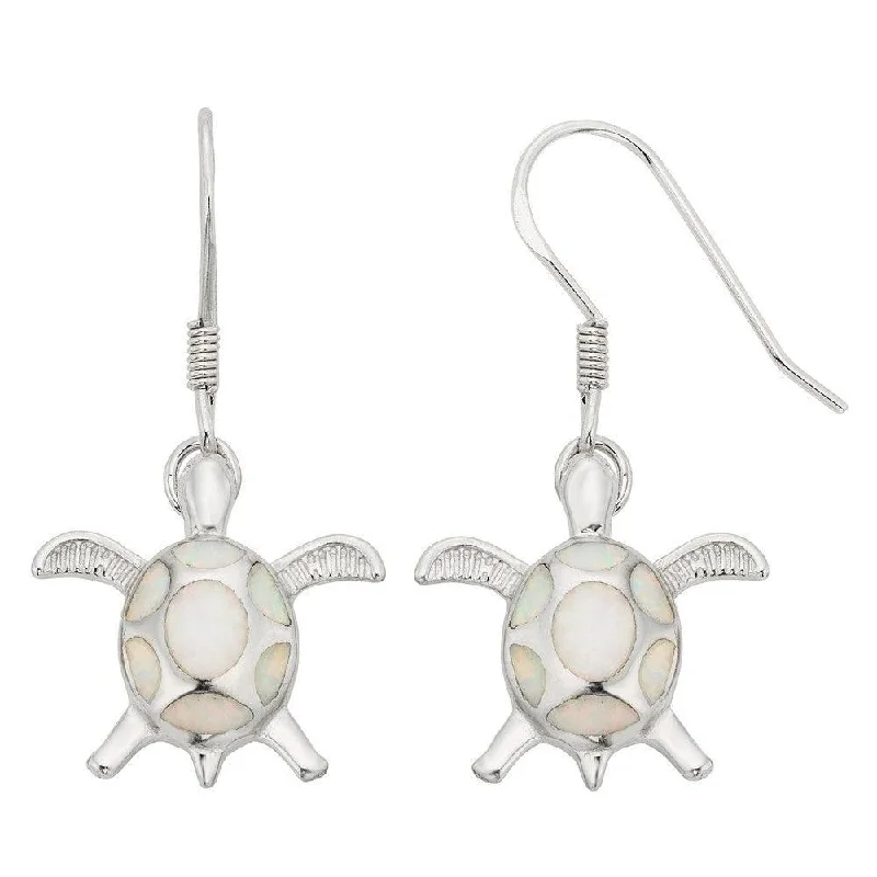 women’s trendy earrings-Sterling Silver White Inlay Opal Turtle Earrings