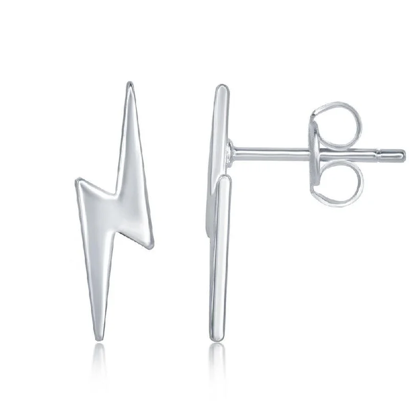 women’s stud earrings-Sterling Silver Small Lightning Bolt Earrings