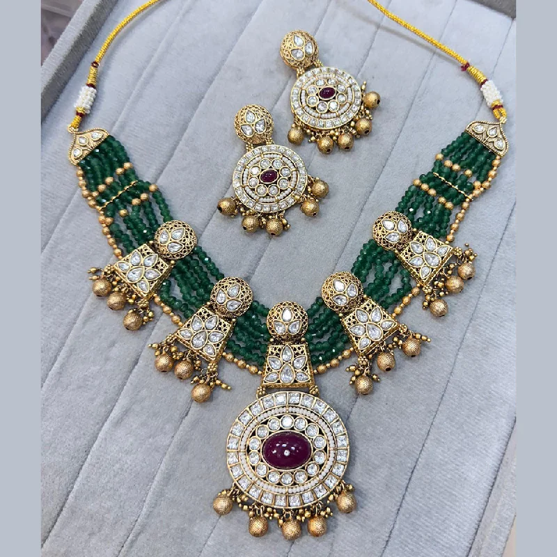 women’s dainty gold necklace-JCM Gold Plated Polki Kundan Stone And Pearls Necklace Set