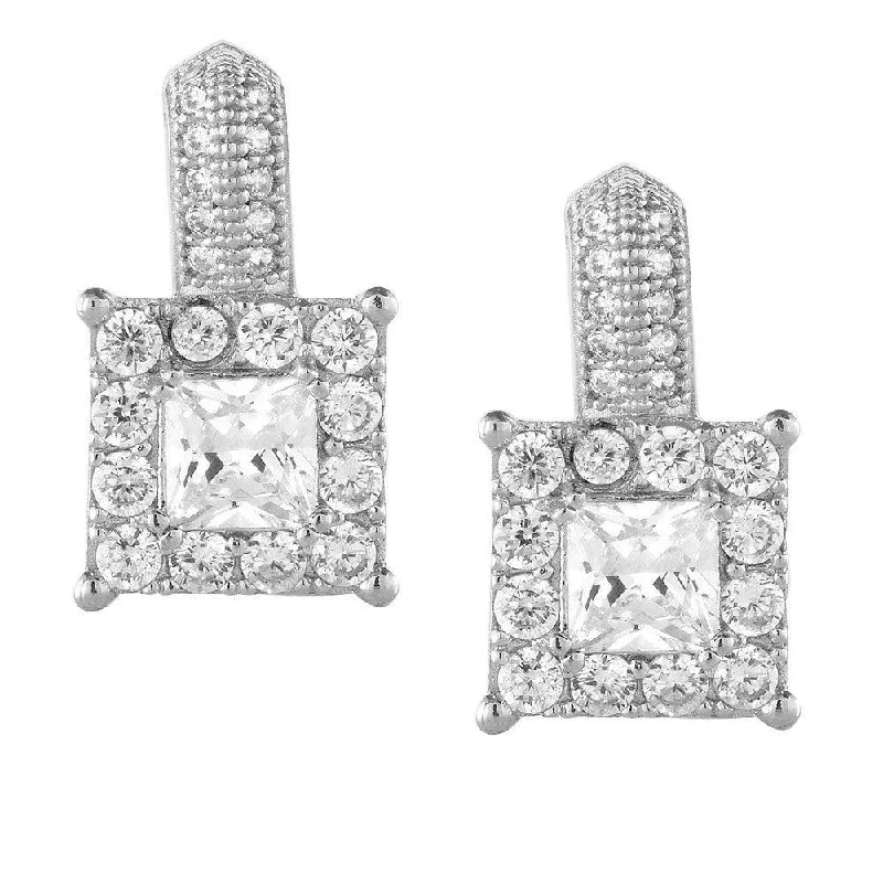 women’s custom-designed earrings-Sterling Silver Micro Pave Square Earrings