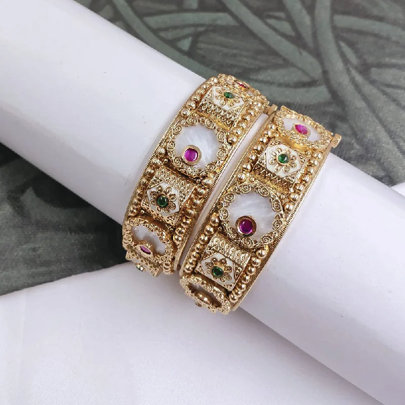 women’s designer engagement rings-women’s diamond bangle-Akruti Collection Gold Plated Pota Stone Bangle Set