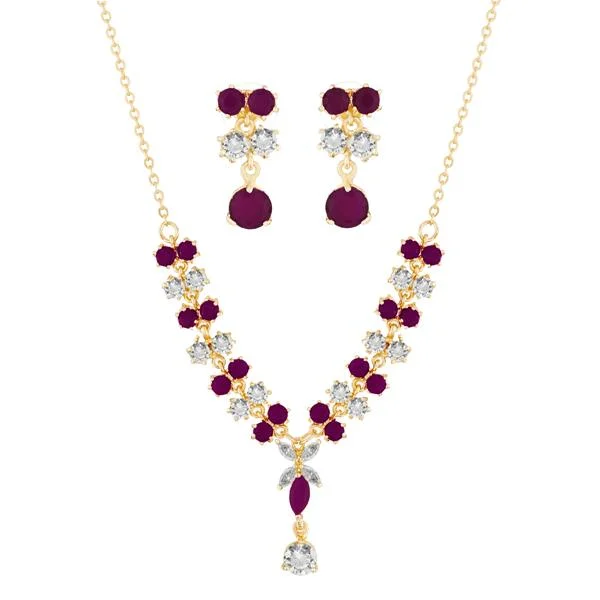 women’s vintage pendant necklace-Suhagan Ruby And AD Stone Gold Plated Necklace Set - FBE0028B