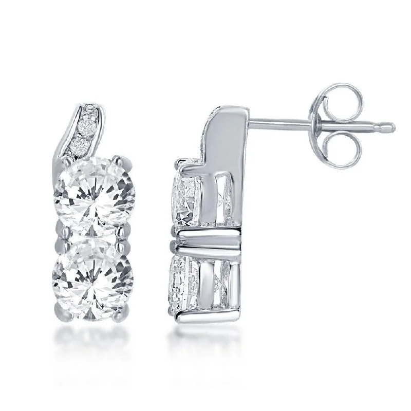 women’s geometric earrings-Sterling Silver Square CZ Earrings