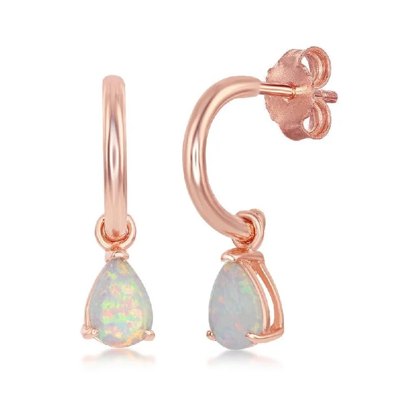 women’s teardrop earrings-Sterling Silver Rose GP White Inlay Opal Open Hoop Earrings