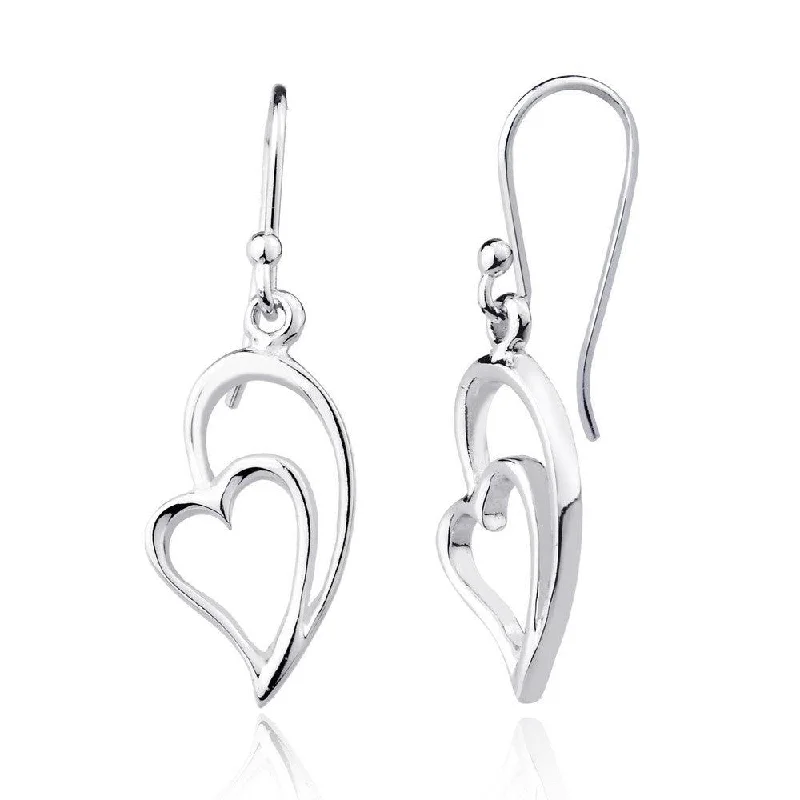 women’s classic earrings-Sterling Silver Heart Within Half a Heart Dangling Earrings