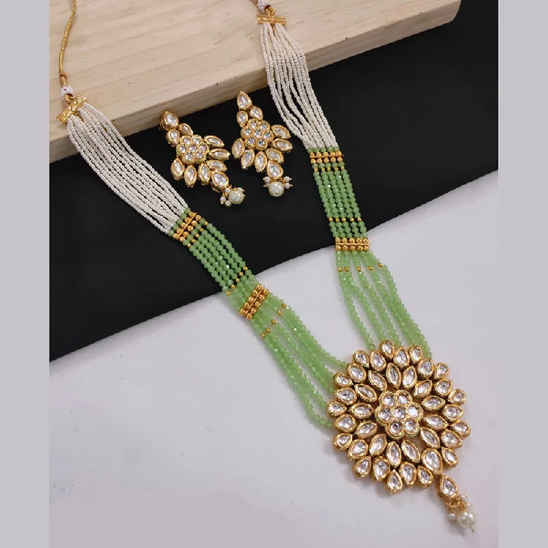 women’s butterfly necklace-Lucentarts Jewellery Gold Plated Kundan Stone And Pearls Long Necklace Set