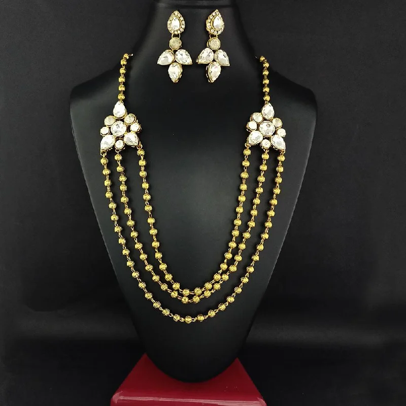 women’s custom necklace-Kriaa Gold Plated Glass Stone Necklace  Set  - 1106412A