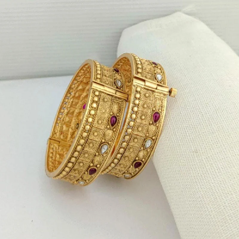 women’s unique engagement rings-women’s elegant bracelet-Manisha Jewellery Kundan Stone Gold Plated Bangles Set