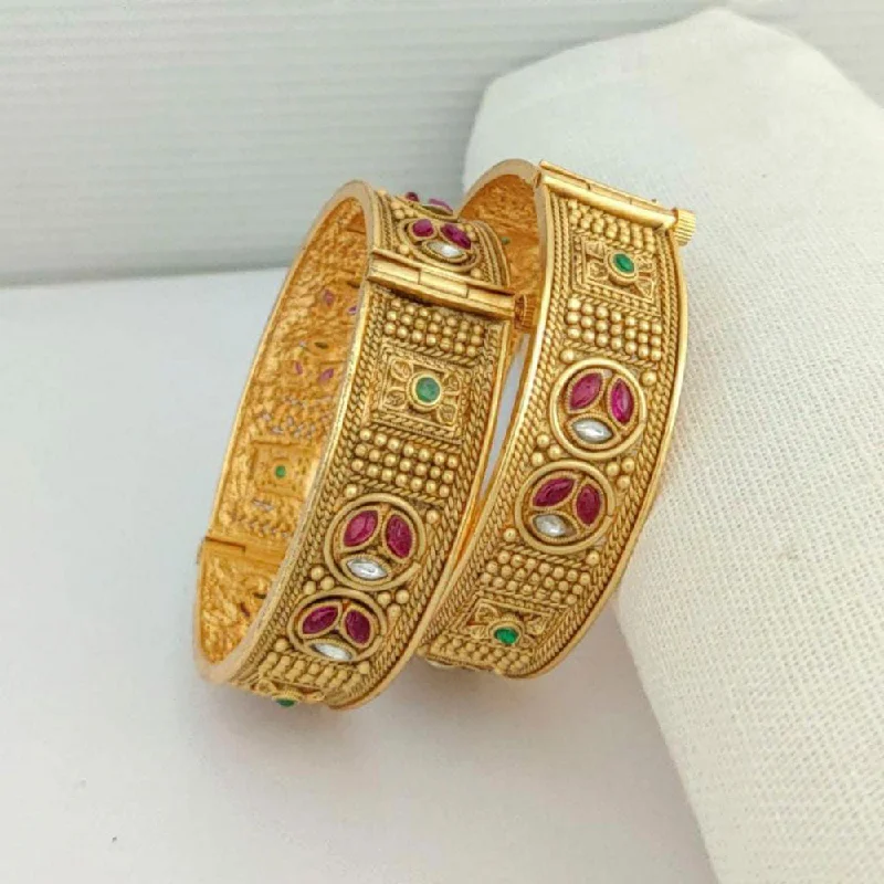 women’s heirloom engagement rings-women’s adjustable gold bracelet-Manisha Jewellery Kundan Stone Gold Plated Bangles Set