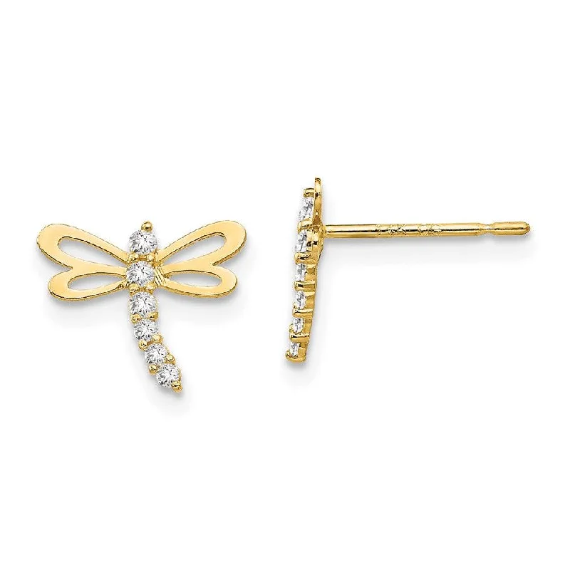 women’s hoop earrings-Madi K Kid's 14k  CZ  Dragonfly Post Earrings