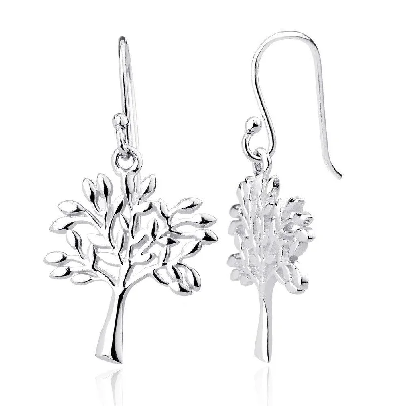 women’s gold stud earrings-Sterling Silver Tree Earrings