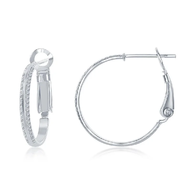 women’s personalized earrings-Sterling Silver Double Ridge Hoop Earrings, 20 mm