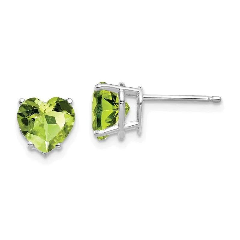 women’s emerald earrings-14k White Gold 7mm Heart Peridot Earrings