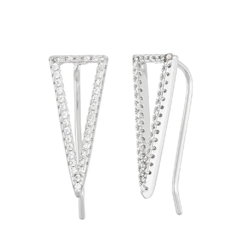 women’s chandelier earrings-Sterling Silver CZ Open Triangle Climber Earrings