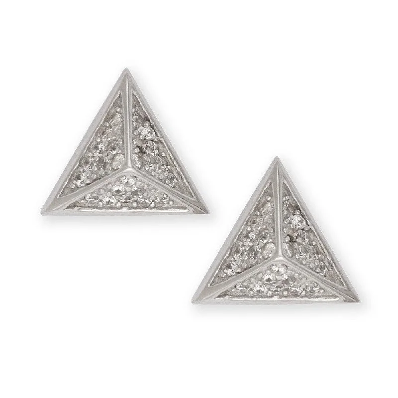 women’s diamond earrings-Sterling Silver CZ Pyramid Stud Earrings