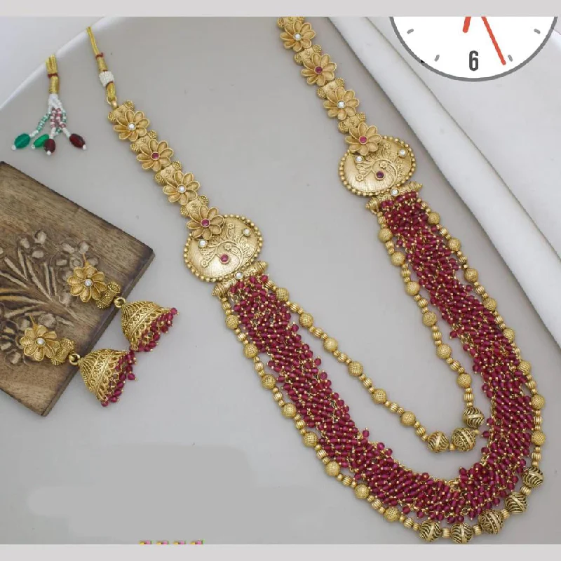 women’s cubic zirconia necklace-Manisha Jewellery Gold Plated Crystal Stone And Pearls Long Necklace Set