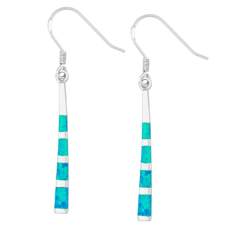 women’s personalized earrings-Sterling Silver Blue Inlay Opal Dangling Earrings