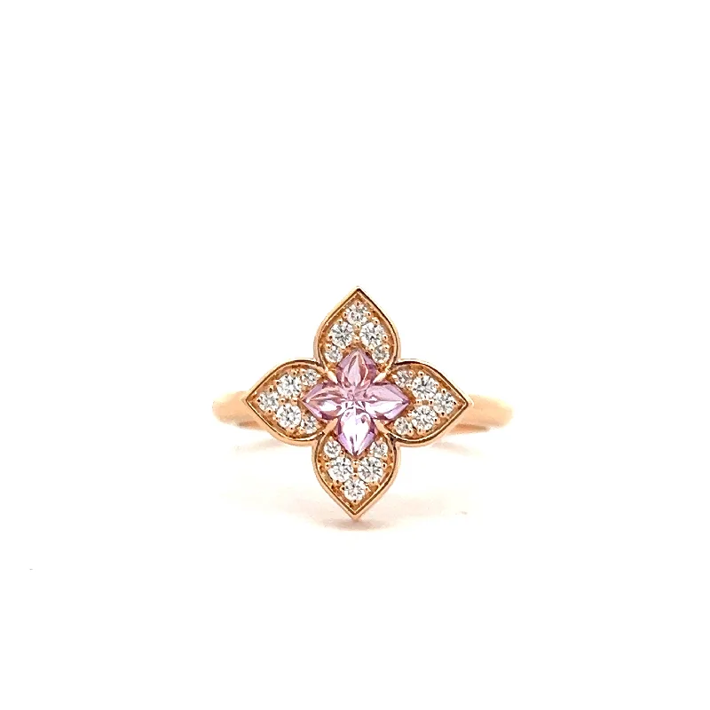 Venetian Princess 0.40Ct Amethyst and 0.17Ct Diamond Ring in 18k Rose Gold, Size 6.5