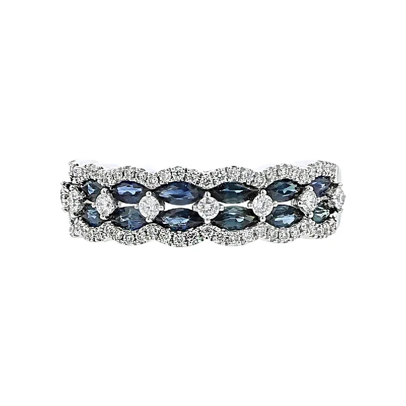 14K White Gold Marquise Sapphire and Diamond Ring