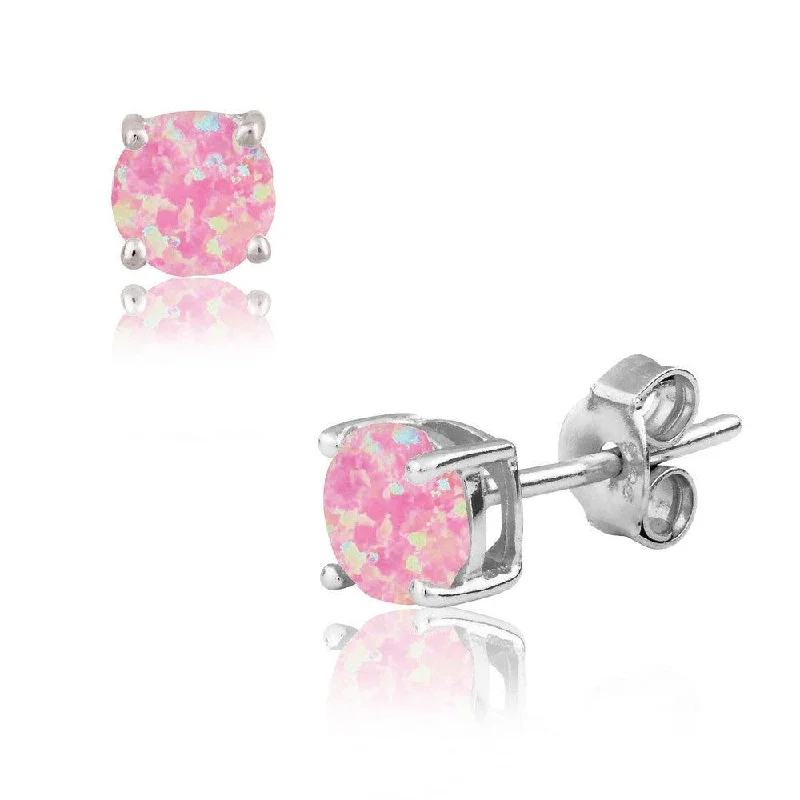 women’s dangling crystal earrings-Sterling Silver Pink Opal Round Stud Earrings