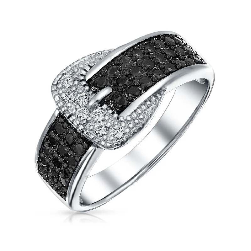 women’s statement ring-Trendy Fashion Cocktail Statement Ring with Black CZ and Pave Cubic Zirconia