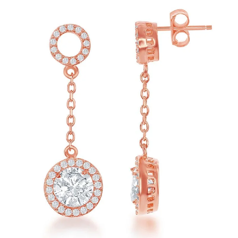 women’s personalized earrings-Sterling Silver Rose Gold Open CZ Circle Earrings