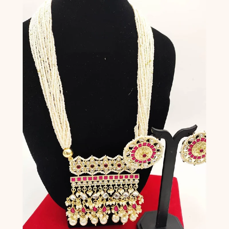 women’s custom gold necklace-Akruti Collection Gold Plated Kundan Stone And Pearls Long Necklace Set