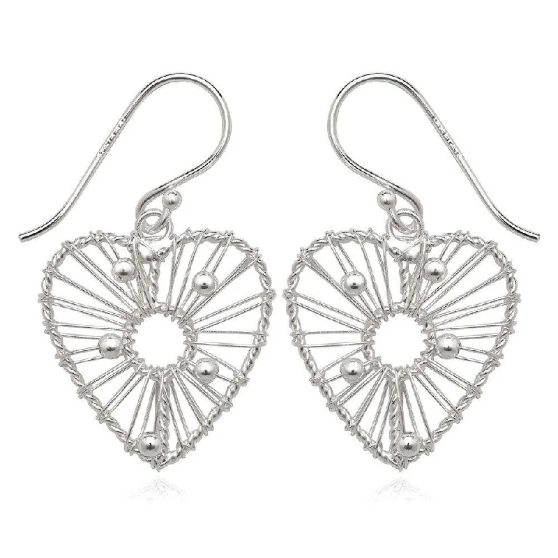 women’s sterling silver earrings-Sterling Silver Wired Heart Earrings