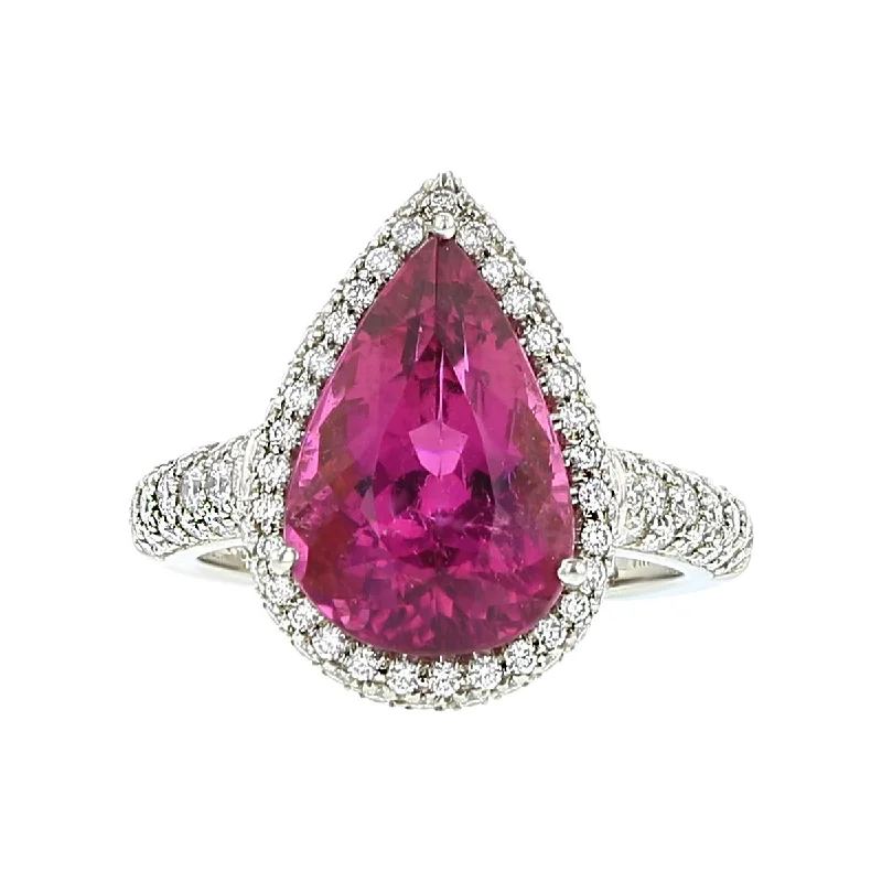 Platinum and 20K Rose Gold Magenta Tourmaline Diamond Ring