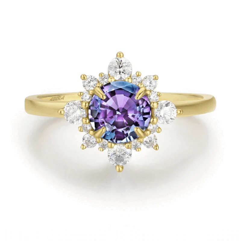 women’s personalized ring-Desert Blossom Alexandrite Ring (10K Solid Yellow Gold)