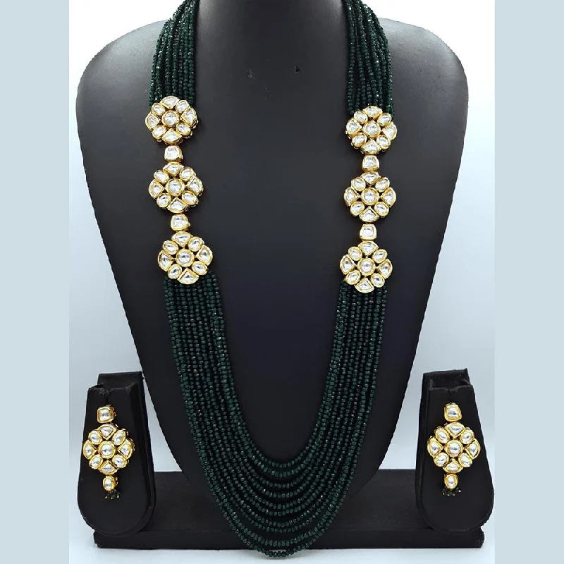 women’s gemstone drop necklace-Shagna Gold Plated Kundan Stone And Pearls Multi Layer Long Necklace Set