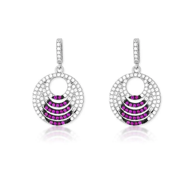 women’s platinum earrings-Sterling Silver Pink CZ Micro Pave Circle Earrings