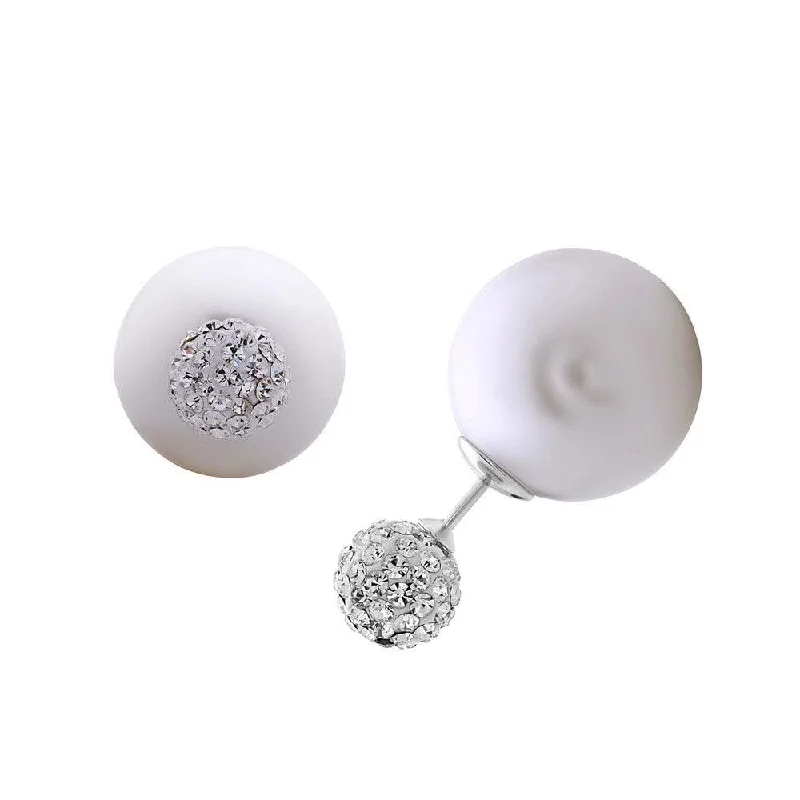 women’s elegant earrings-Sterling Silver Crystal Bead Pearl Back Earrings