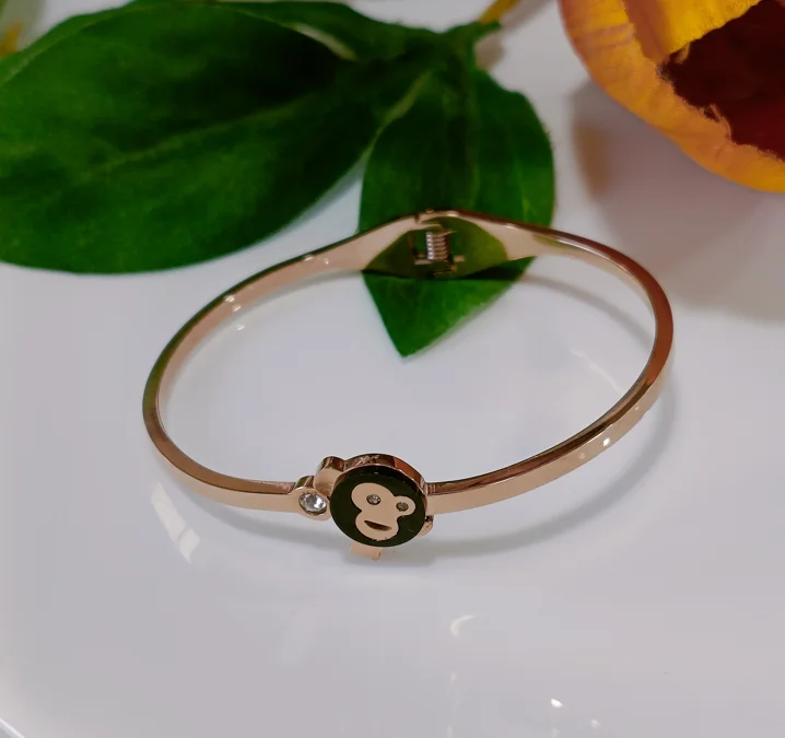 women’s cushion engagement rings with diamonds-women’s elegant cuff bracelet-Tarohi Jewels Stainless Steel Rosegold Plated Monkey Face Kada- STKD 3064