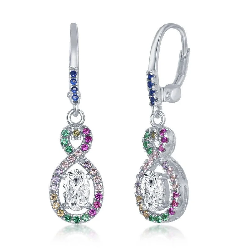 women’s butterfly earrings-Sterling Silver Multicolor CZ Infinity Oval Earrings