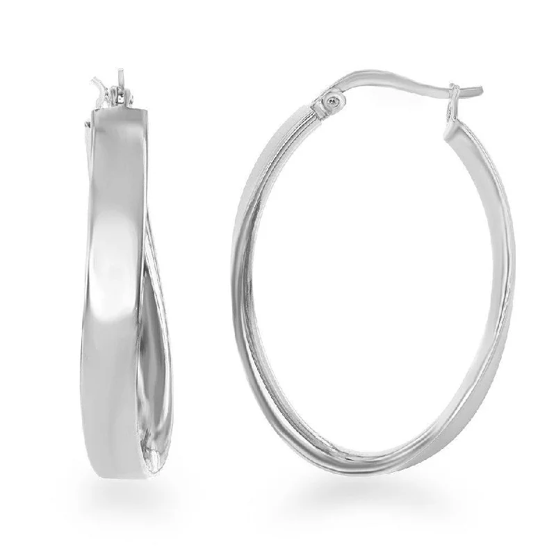 women’s diamond stud earrings-Sterling Silver Curved Oval Hoop Earrings